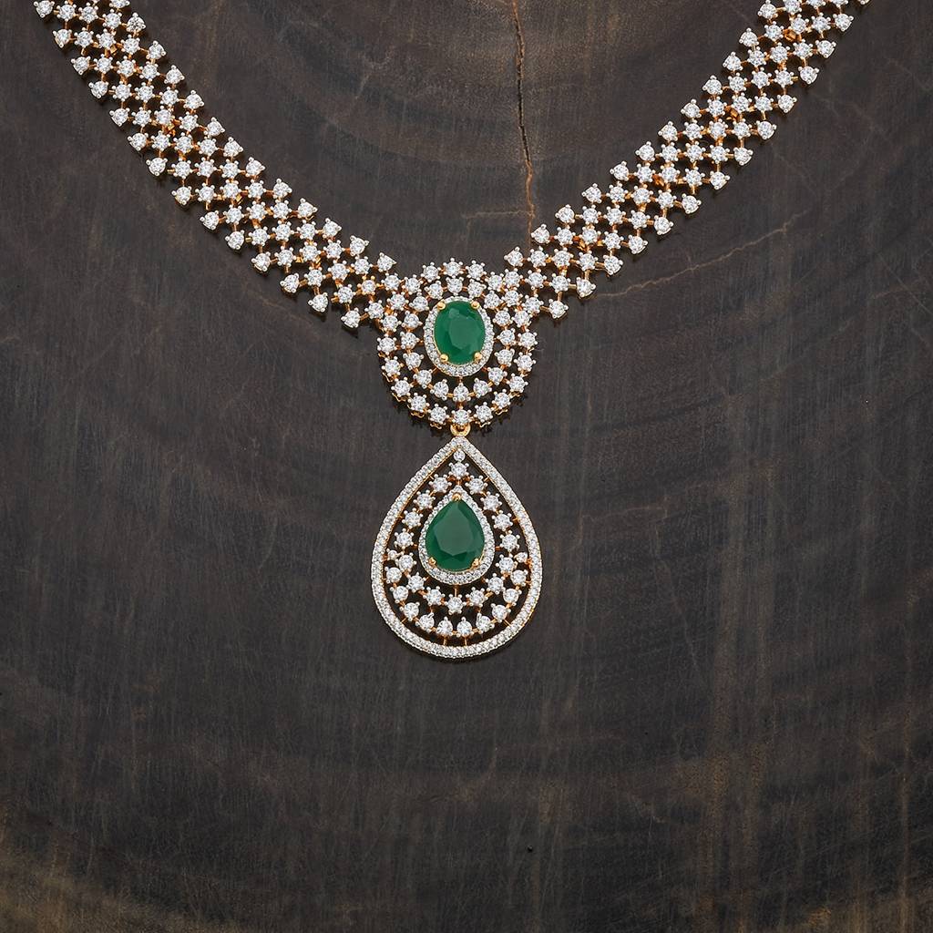 Kushal'S Fashion Jewellery Rhodium-Plated Cubic Zirconia Studded Jewellery Set-177999 : 426480