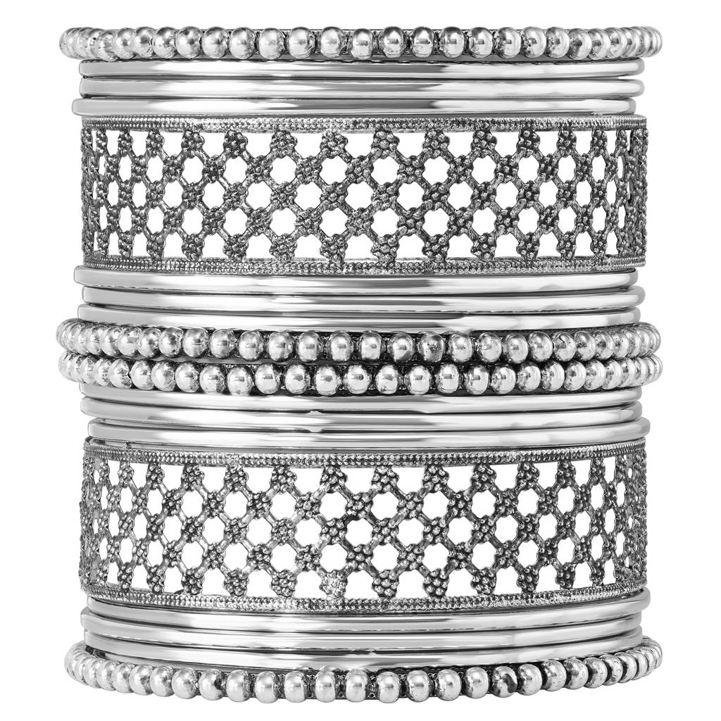 Traditional Silver Plated 2.6 Inch Metal Bangles Ethnic Stylish Fashion Jewellery Navratri Gift For Women (S : PF34B1039S-S1-6