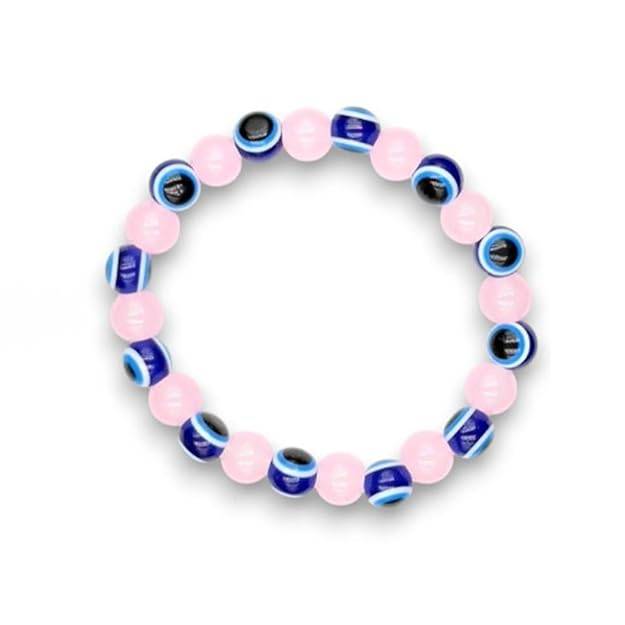 Gehena By Estele Stylish Evil Eye Charm Beaded Bracelet For Men & Women: Pink & Blue Evil Eye Beads Wristwe : OSAK008-IRPNBLBR