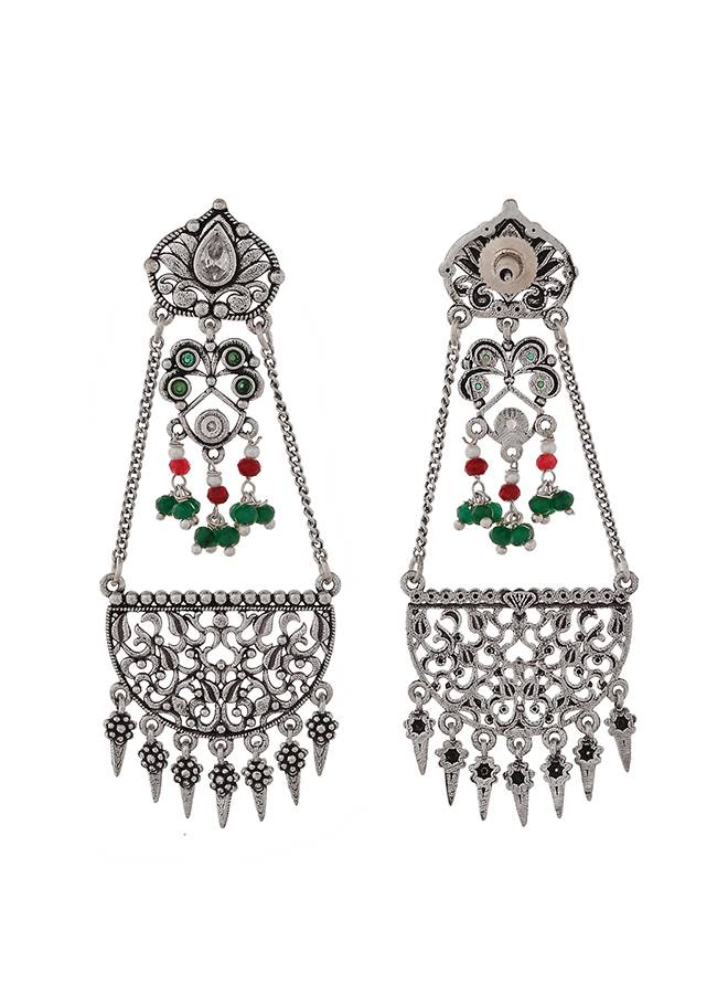Abharan Oxidised Silver Plated Lightly Embellished Earrings : 8905124493276