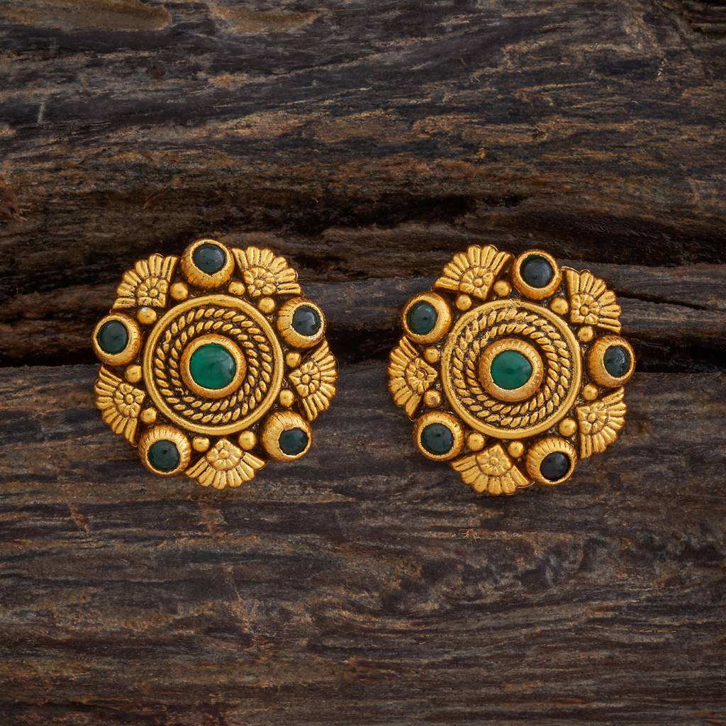 Kushal'S Fashion Jewellery Oxidised Gold-Plated Ethnic 92.5 Pure Silver Temple Studs-177439 : 425373