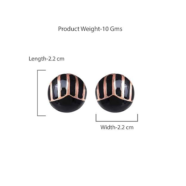 Rosegold Plated Classic Black Enamel Ornamented Stud Earrings For Girls : 143701-RGER