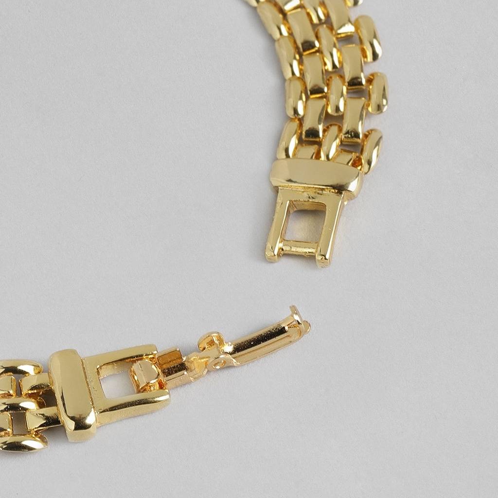 Estele Gold Plated Slender Brick Link Bracelet For Women : 215BR
