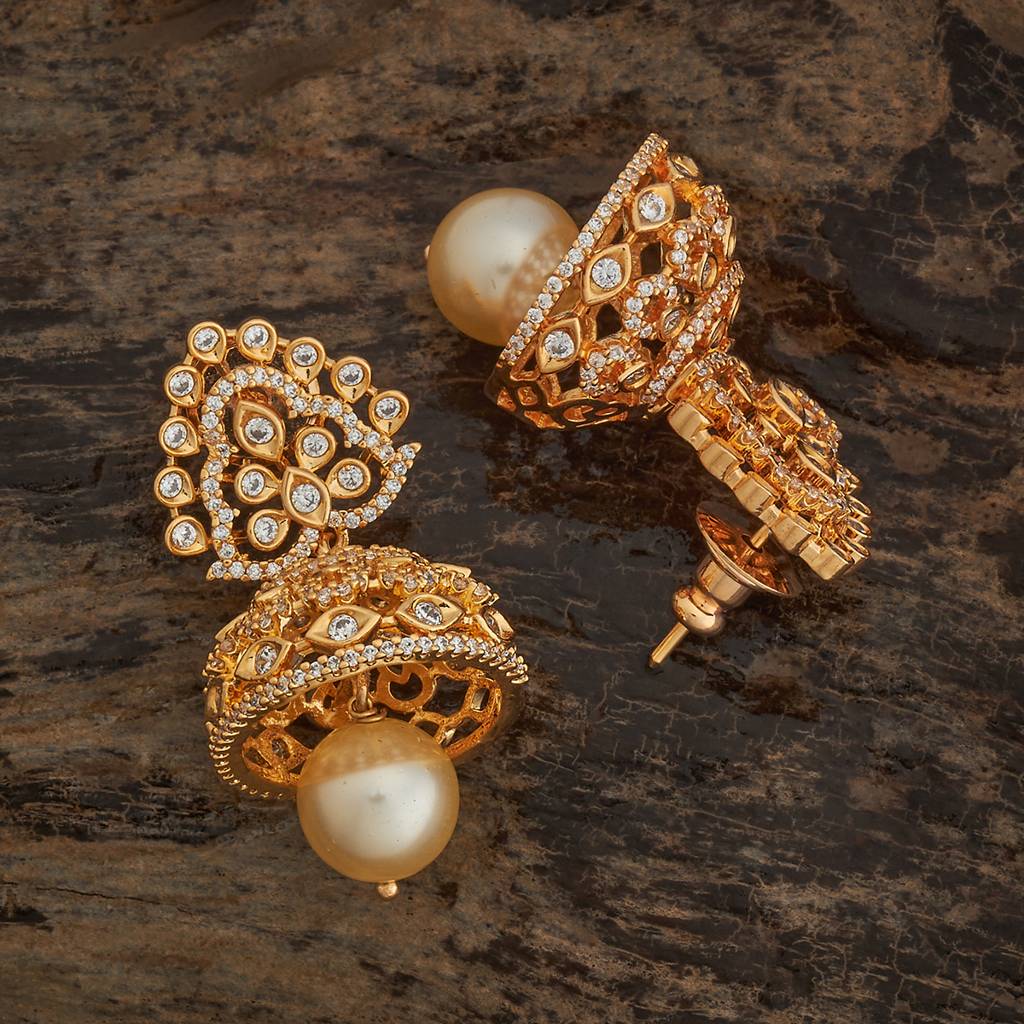 White Gold-Plated Party Zircon Jhumkas-445197 : 445197