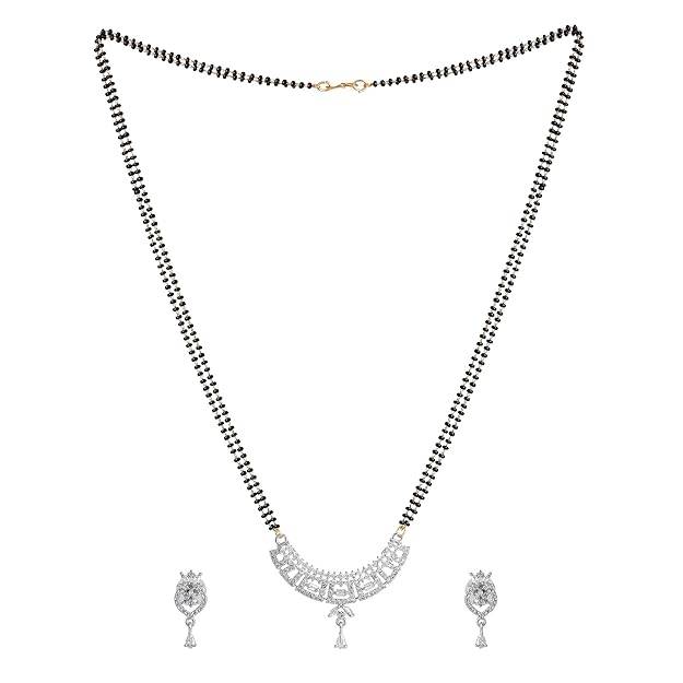 Gehena By Estele Fashion Jewelry Mangalsutra Set For Women: Rhodium Plated White Graceful Mangalsutra Nec : OSAKMS006-IRWENKER