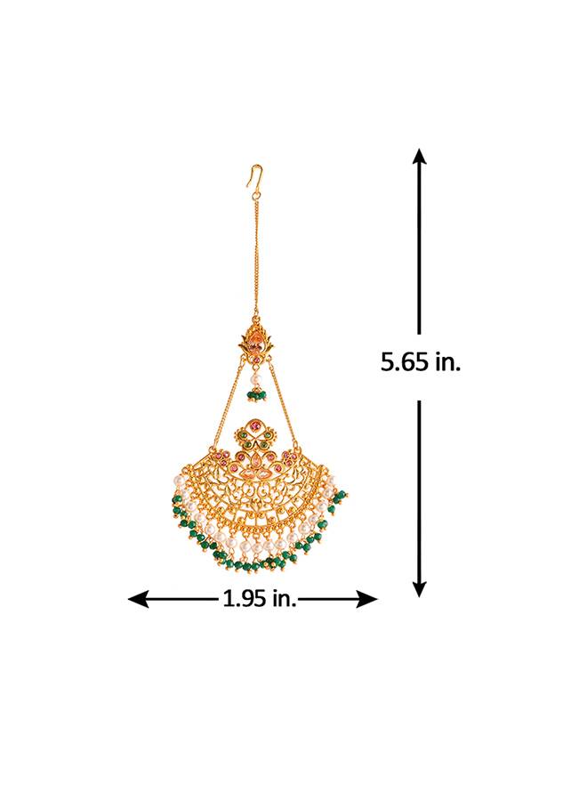 Abharan Ethnic White Pearls Maang Tika : 8905124493870