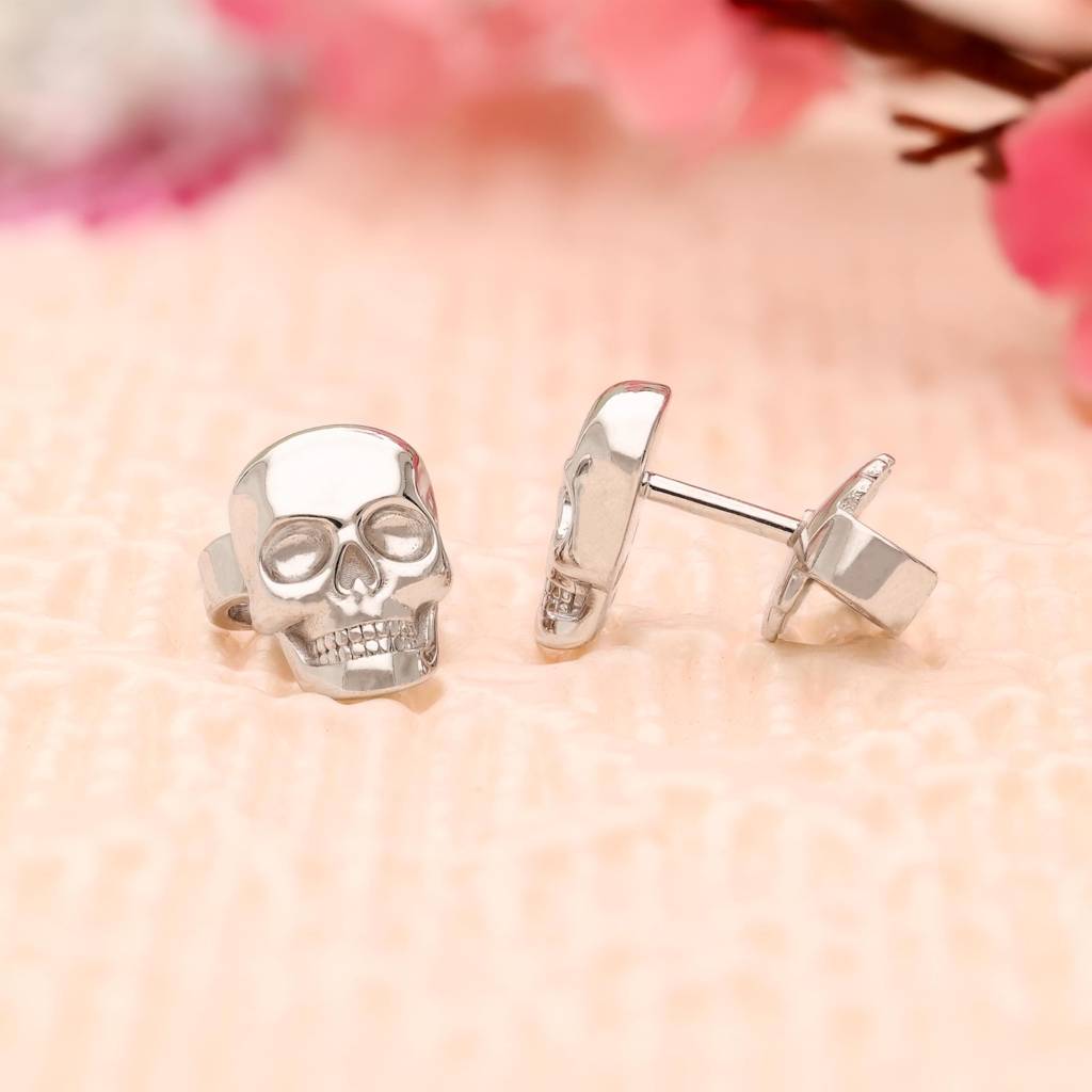 Sterling Silver Skull Stud Earrings For Women : SE_000568