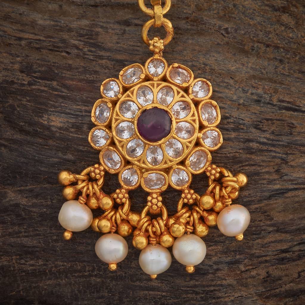 Kushal'S Fashion Jewellery Ruby Gold-Plated Ethnic 92.5 Pure Silver Temple Maang Tikka       -173370 : 416331