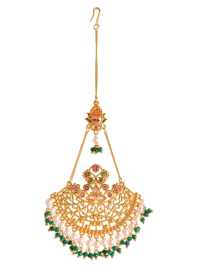 Abharan Ethnic White Pearls Maang Tika : 8905124493870