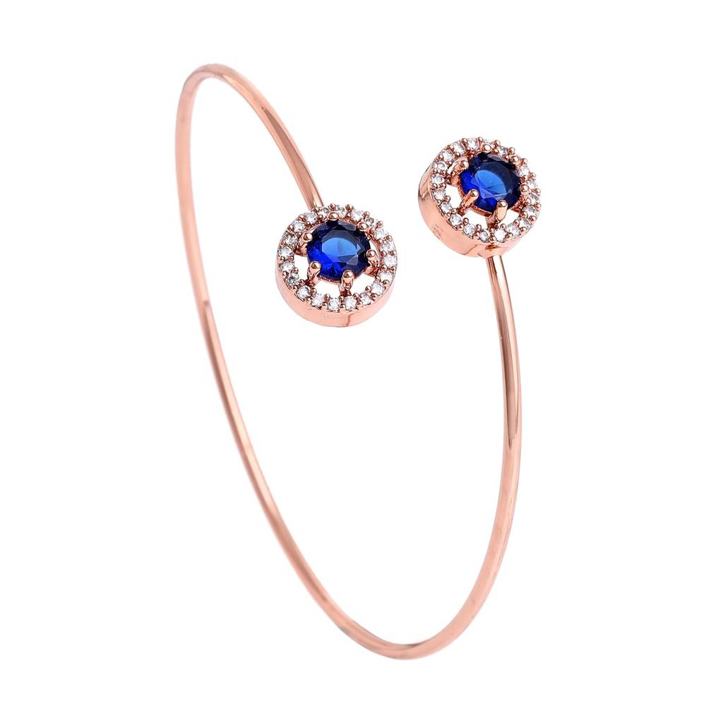Estele Rosegold Plated Trendy And Comfortable Lightweight Cuff Kada Bracelet With Classic Blue Stones For Girl : AD-090-RGBLBR