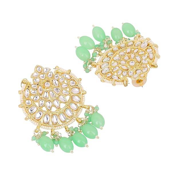 Estele Gold Plated Beautiful Gehena Drop Earrings With Mint Green Beads For Women : PJ-010-IGMGER