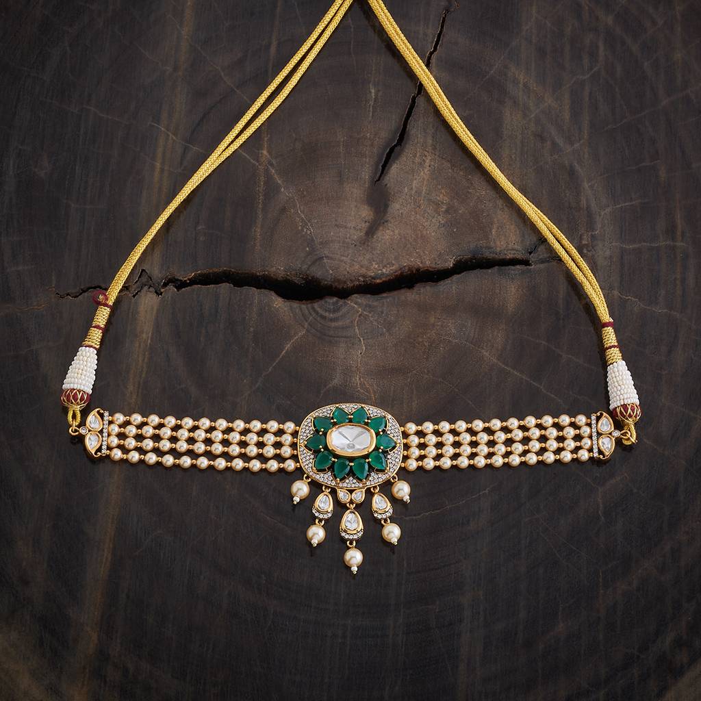 Kushal'S Fashion Jewellery Green Victorian-Plated Ethnic Kundan Necklace-174037 : 417631