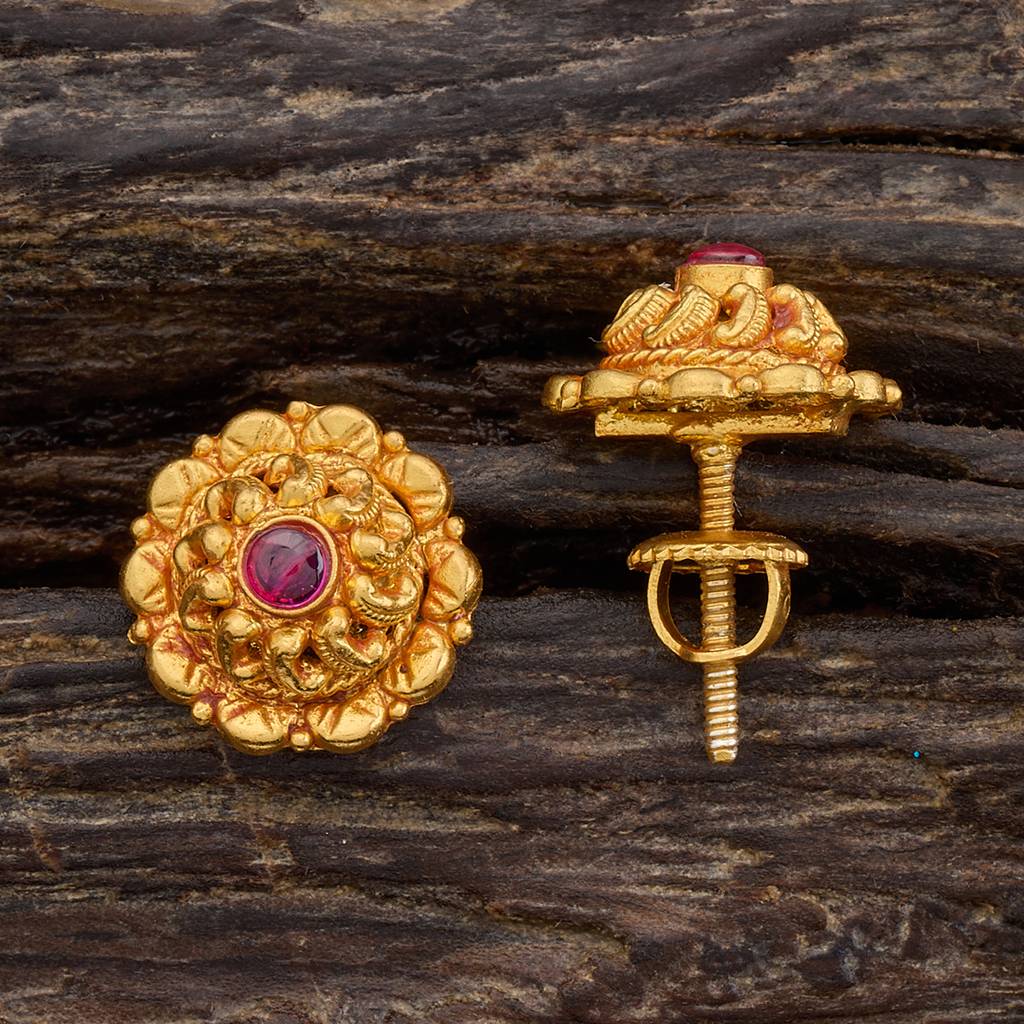 Kushal'S Fashion Jewellery Ruby Gold-Plated Ethnic 92.5 Pure Silver Temple Studs-161590 : 395487