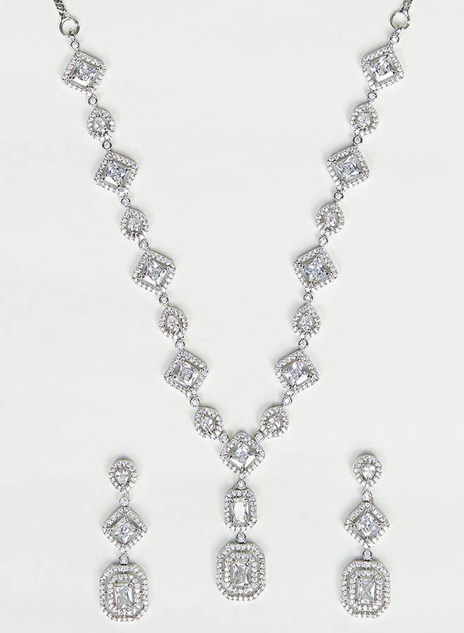 Cz Silver Plated Drop Gems Sparkling Elegance Necklace Set : 8905124445251