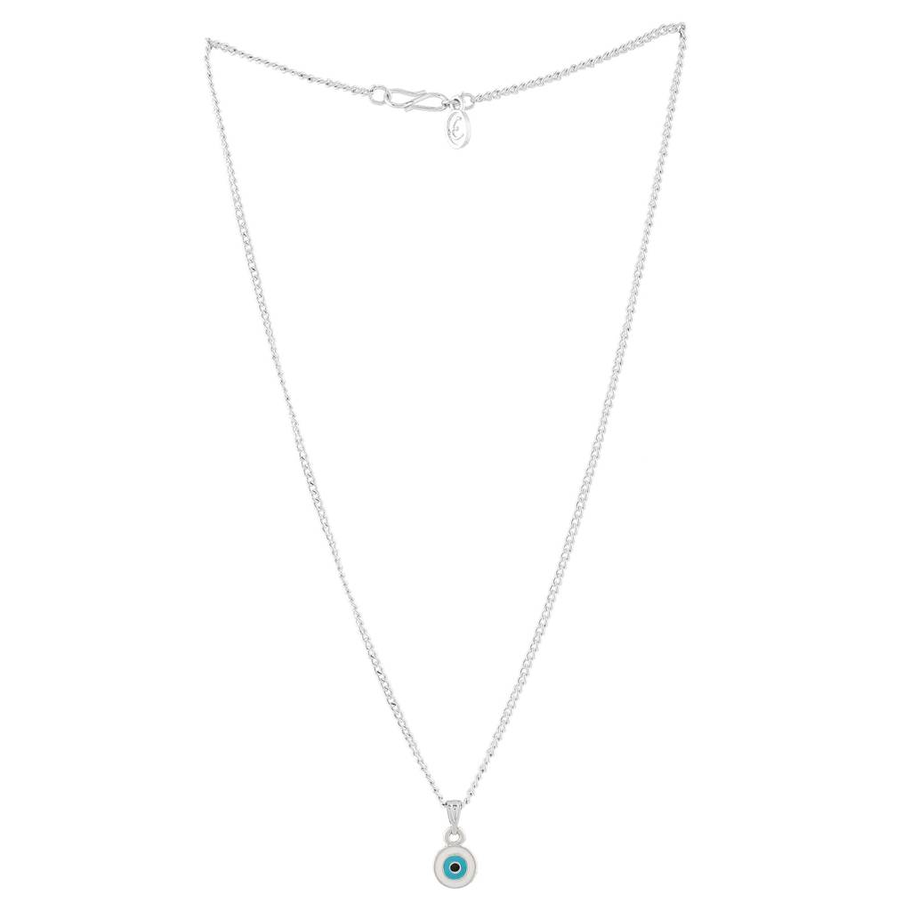 Estele Rhodium Plated Round-Shaped Evil Eye Charm Pendant With Chain For Girls/Women : 1016-IR-WETQPENDANT