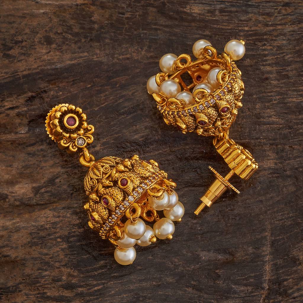 Kushal'S Fashion Jewellery Ruby Gold-Plated Ethnic Antique Jhumkas-175888 : 421526