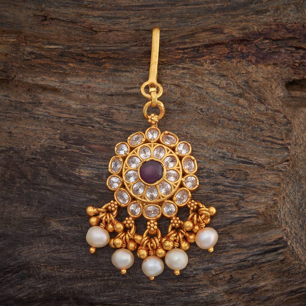 Kushal'S Fashion Jewellery Ruby Gold-Plated Ethnic 92.5 Pure Silver Temple Maang Tikka       -173370 : 416331