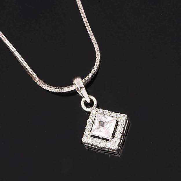 Silver-Plated Princess-Cut Square Pendant For Women Daily Wear & Gifting : OSAK050-IRWEPENDANT