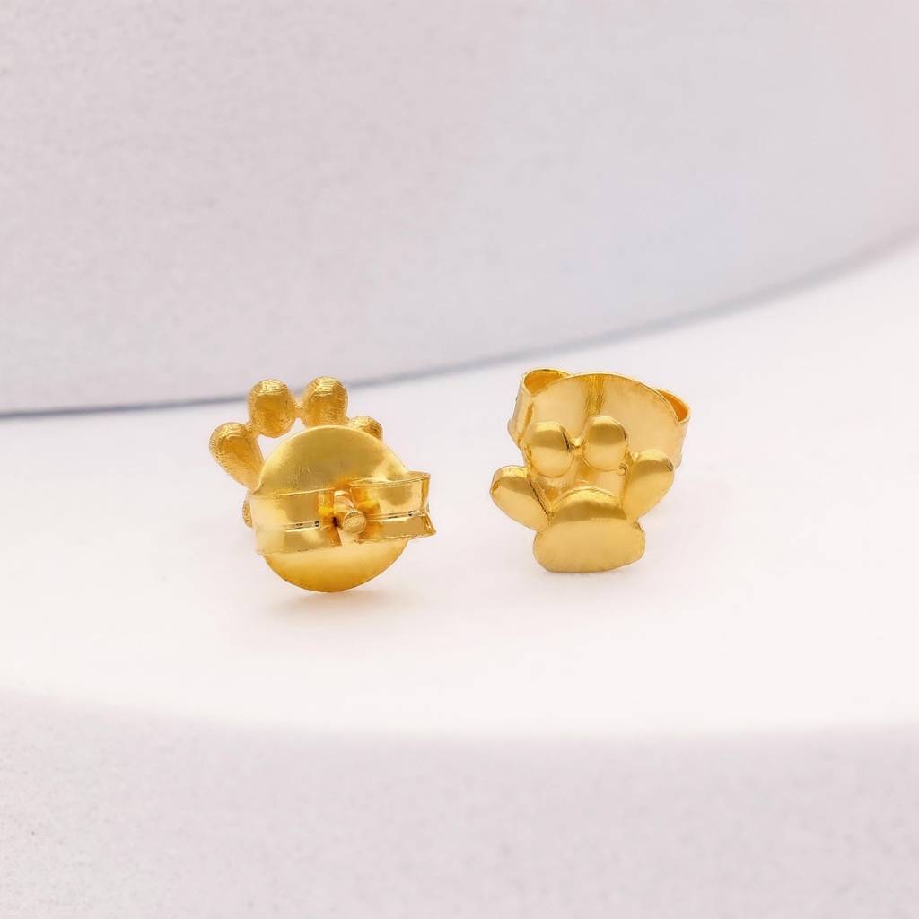 925 Silver Paw Print Stud Earrings | Gold Finish Pet Lover Earrings Gift For Her : SE_000657