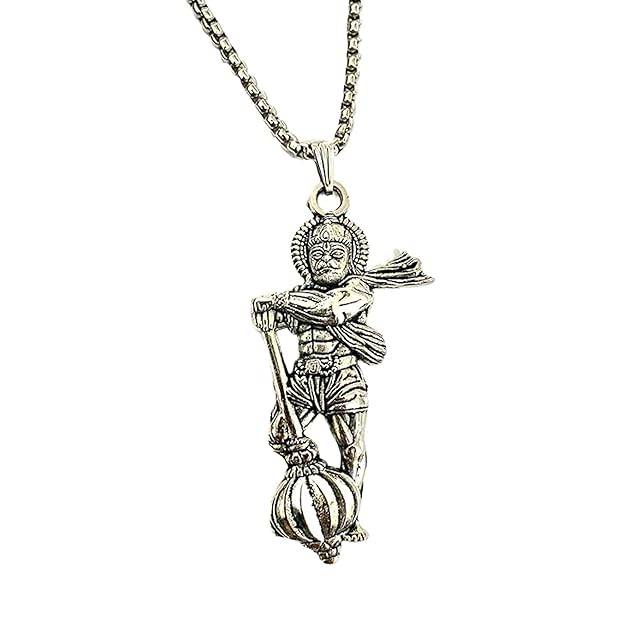 Gehena By Estele Lord Hanuman Ji Holding Divine Gada Locket Pendant For Men & Women: Oxidized Silver Pla : OSAK043-IROXPENDANT