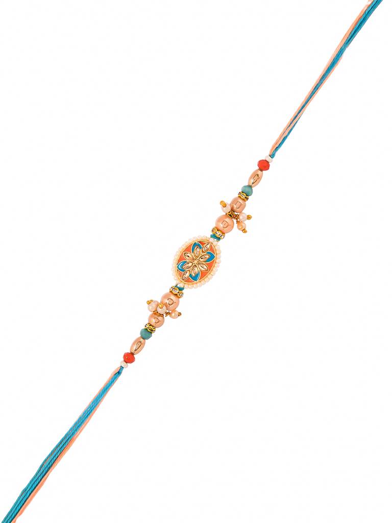 Men'S Colourful Thread Traditional Design White Pearls Rakhi For Brother : 8905124524352
