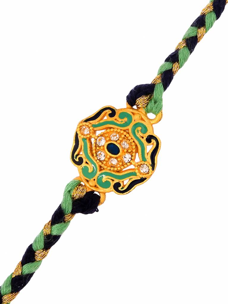 Green And Black Enamelled Thread Rakhi For Brother : 8905124524987