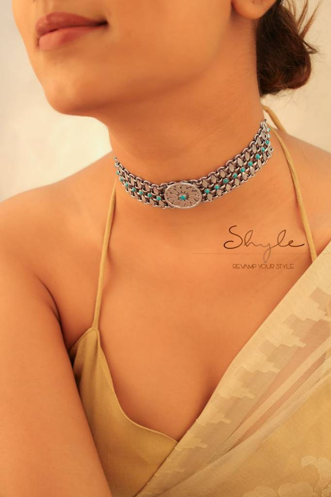 Mizoya Flower Motif Turquoise Jadau Choker : SN4060899