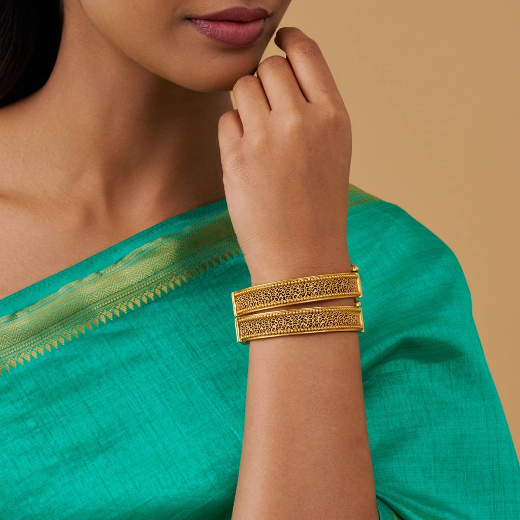 Kushal'S Fashion Jewellery Gold Gold-Plated Ethnic Antique Bangle-167507 : 405908