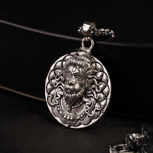 Gehena By Estele Powerful Lord Hanuman Ji Locket Pendant With Chain For Men & Women: Oxidized Silver Pla : OSAK042-IROXPENDANT