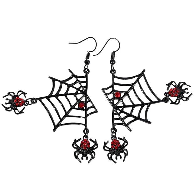Venomous Web Drop Earrings : ES14239-BLK-RED