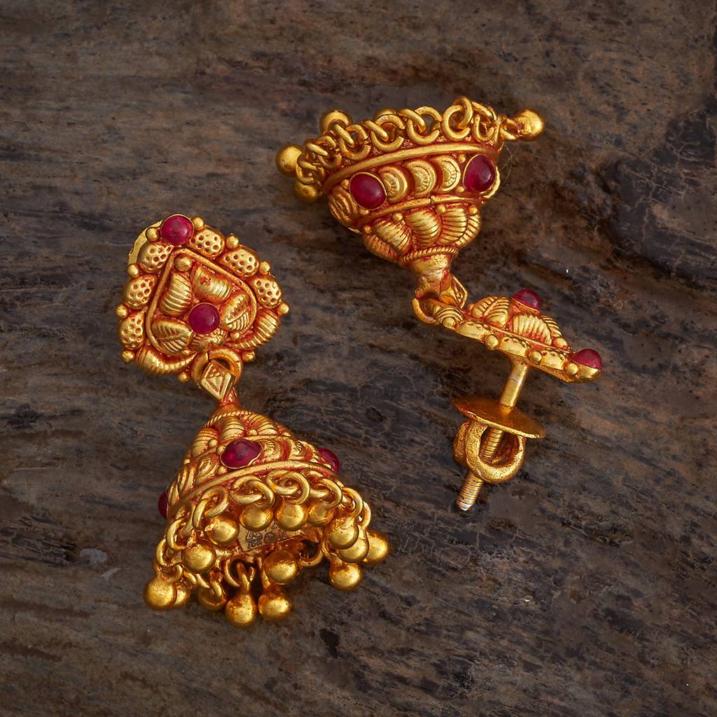 Kushal'S Fashion Jewellery Ruby Gold-Plated Ethnic 92.5 Pure Silver Temple Jhumkas-174140 : 417969