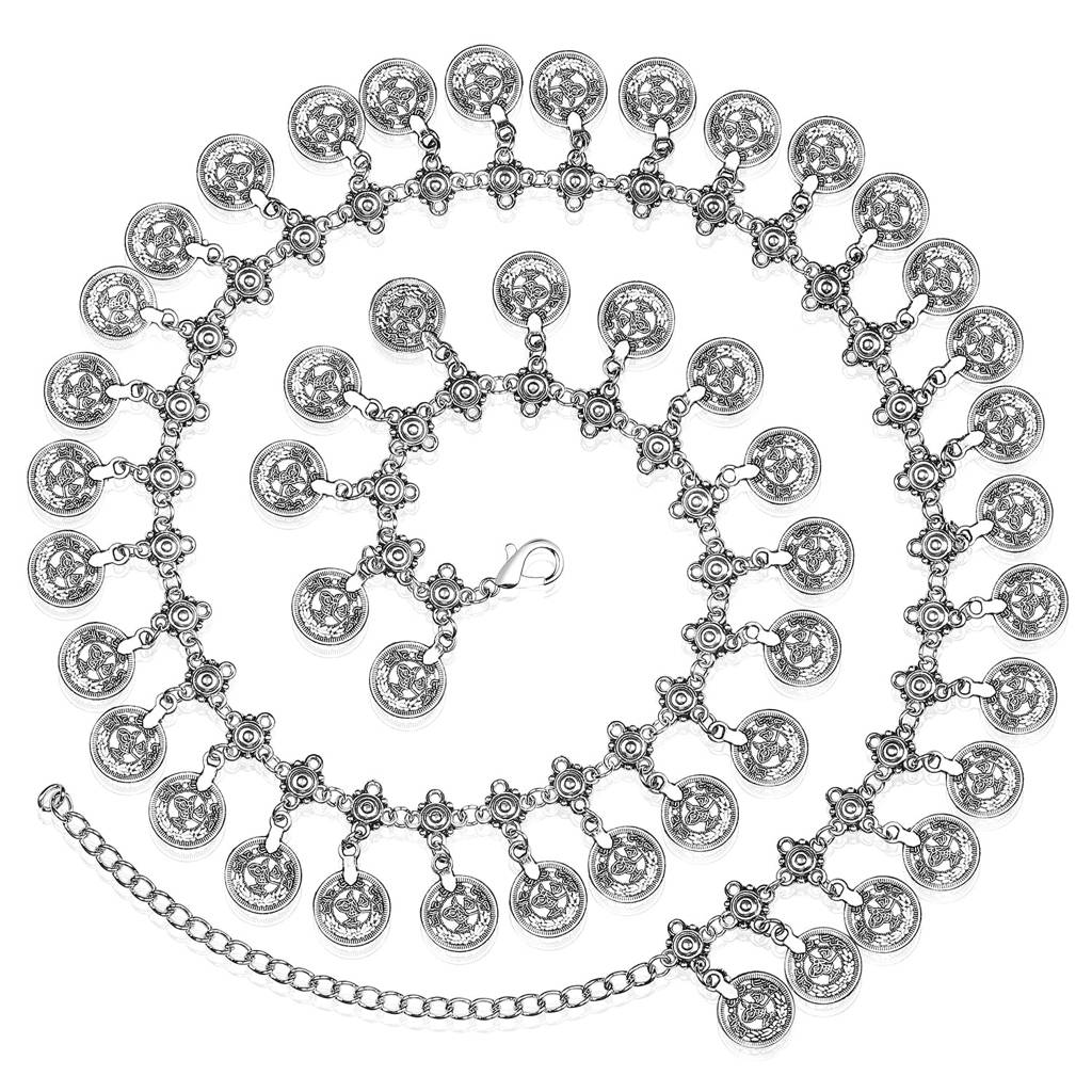 Silver Plated Coin Tassel Kamarband Fancy Dress Belt Belly Chain Contemporary Jewellery For Women & Girls : PX8BCH003S