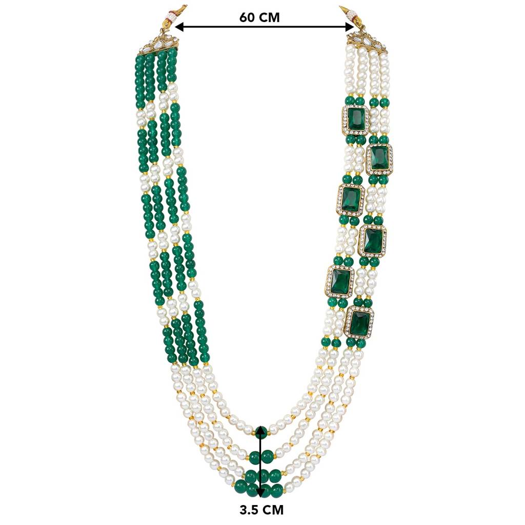 Gold Plated White Green Beads Studded Ethnic Sherwani Haar Maala Necklace Traditional Fancy Groom'S Jewellery Gift : PF31MN04G