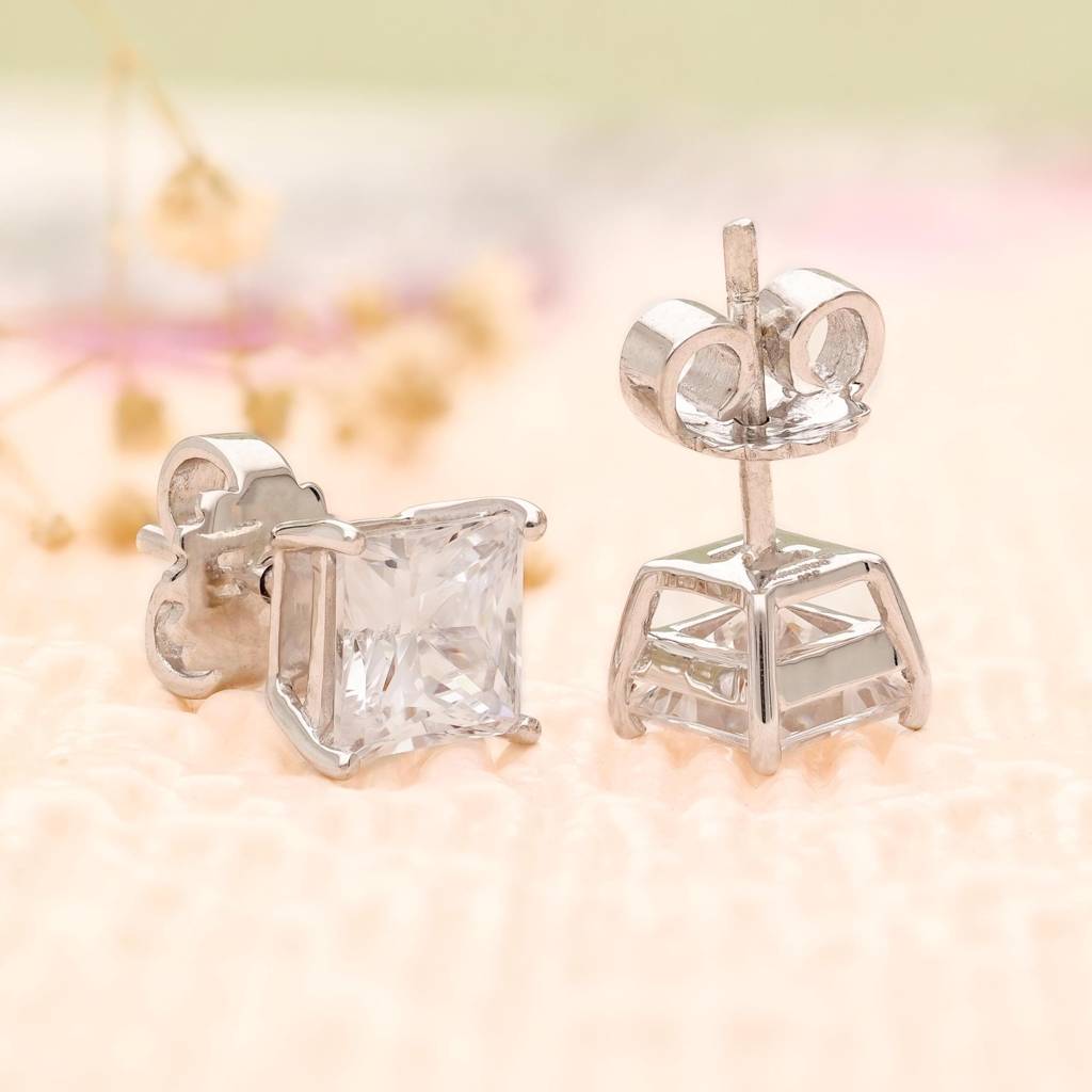 925 Silver Square Cz Stone Stud Earrings For Women : SE_000531