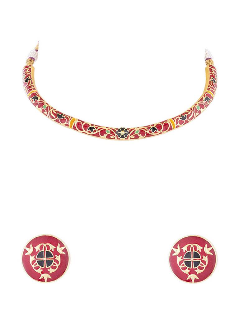 Tahira Enameled Choker Necklace Set : 8905124082074