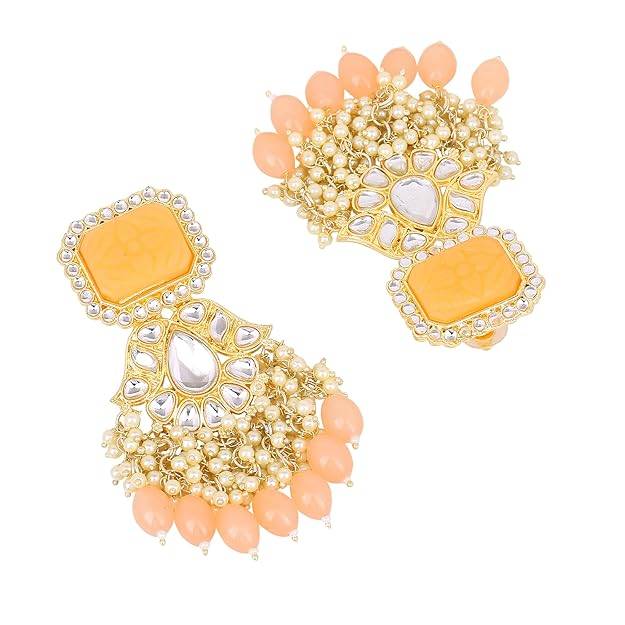 Estele Gold Plated Fashionable Gehena Drop Earrings With Peach Beads For Women : PJ-013-IGPHER