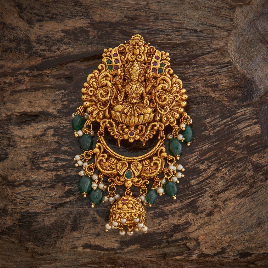 Kushal'S Fashion Jewellery Ruby-Green Gold-Plated Ethnic Antique Hair Brooch -185161 : 442018