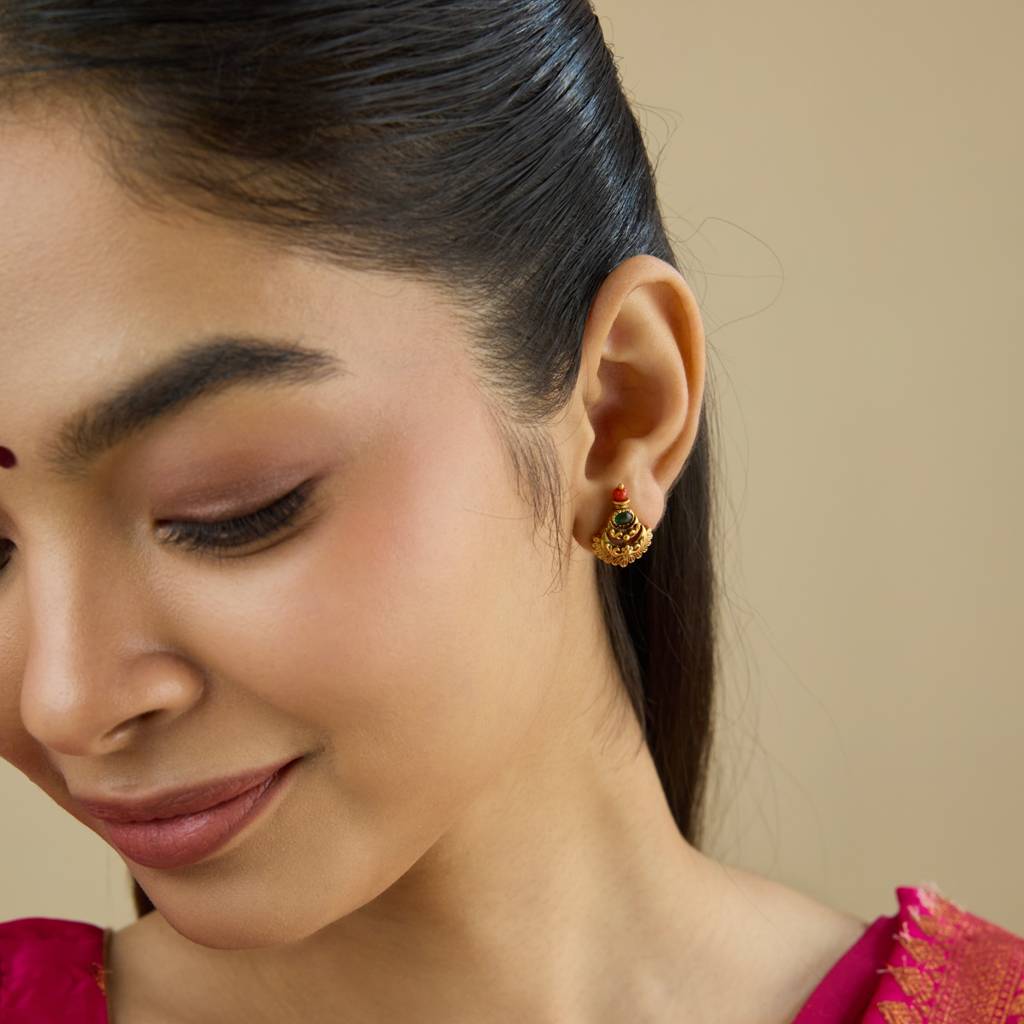 Kushal'S Fashion Jewellery Green Gold-Plated Ethnic Antique Studs-436317 : 436317