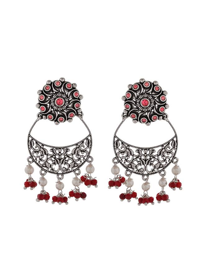 Abharan Round Cut Pink Stones And Pearls Drop Earrings-Vmjai44932 : 8905124493412