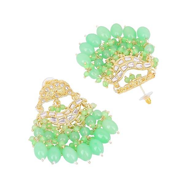 Estele Gold Plated Elegant Designer Gehena Drop Earrings With Mint Green Beads For Women : PJ-012-IGMGER