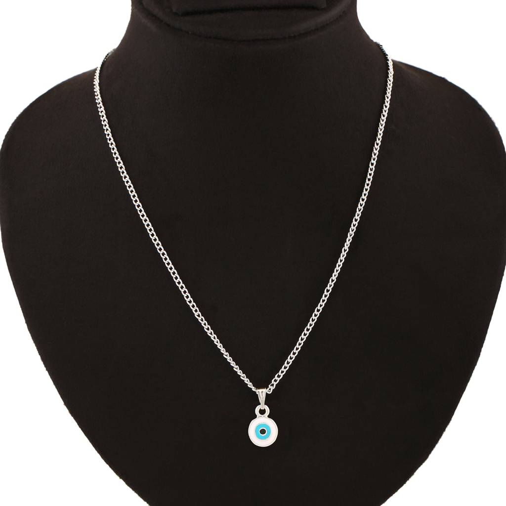 Estele Rhodium Plated Round-Shaped Evil Eye Charm Pendant With Chain For Girls/Women : 1016-IR-WETQPENDANT