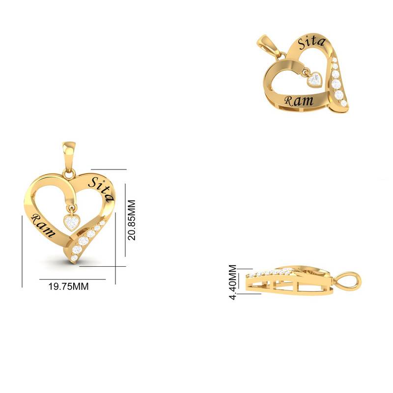 Moissanite Couple'S Heart Necklace 14K Gold Plated : TGDP-209-Y
