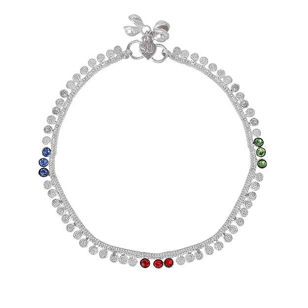 Fashion Jewelry Anklets For Girls & Women: Rhodium Plated Tropical Delight: Colorful Crystals Enhanced Li : OSAK002-IRMCANKLET