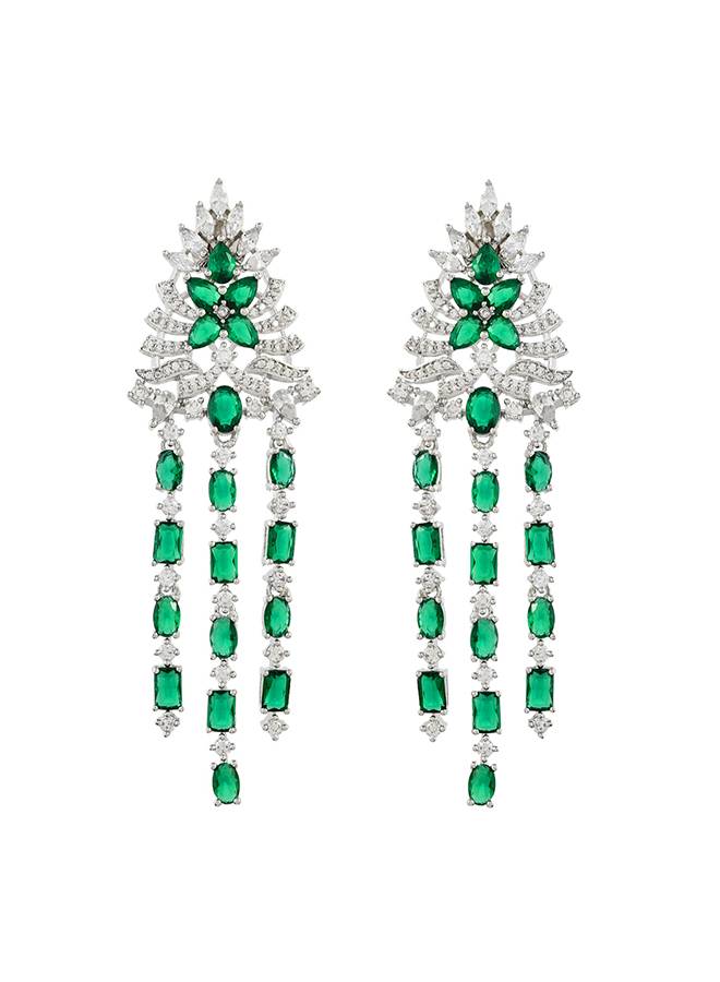 Sparkling Elegance Luxurious Emerald American Diamond Long Earrings : 8905124528336
