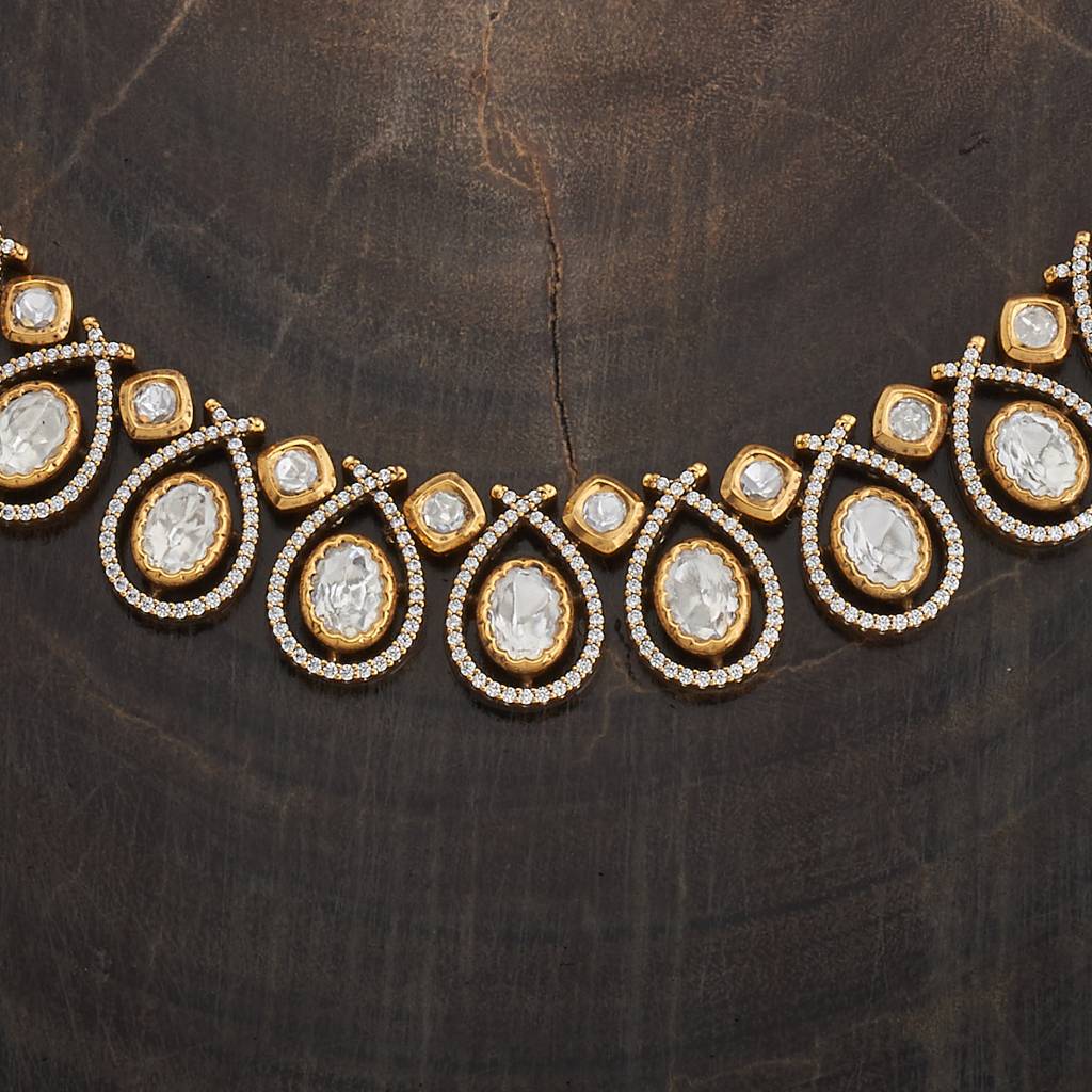 White  Plated Ethnic Kundan Necklace Set-422599 : 422599
