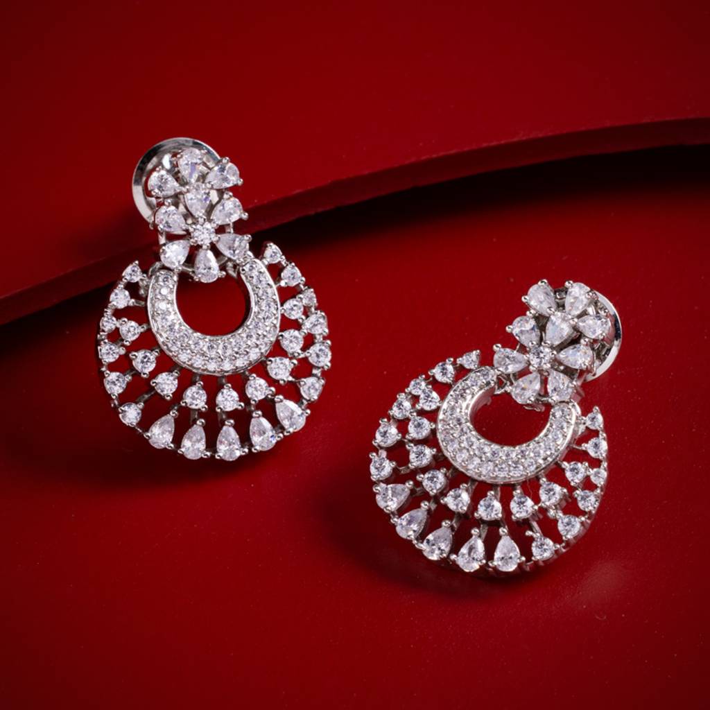 White Plated Party Zircon Chandbali Earrings-442294 White Plated