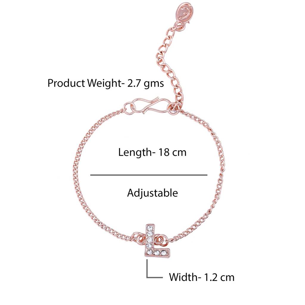 Estele Rosegold Plated Captivating Medium 'L' Letter Bracelet With Crystals For Women : 102178-RG-LBR