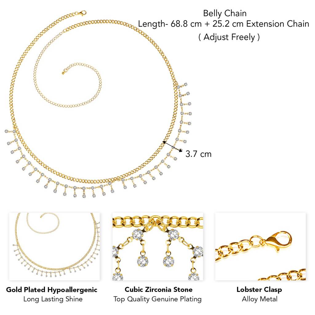 Gold Plated Multilayer Body Chain Summer Beach Belly Chain Kamarbandh Waist Chain Dress Belt Jewellery For Women  : PX8BCH013G