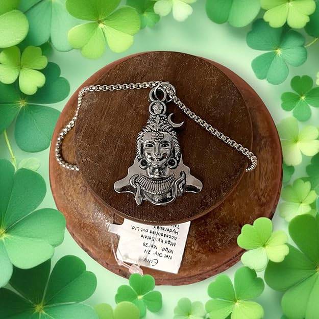Gehena By Estele Mahadev Lord Shiva Locket With Chain For Men & Women: Oxidized Silver Plated Mahakal Lo : OSAK046-IROXPENDANT