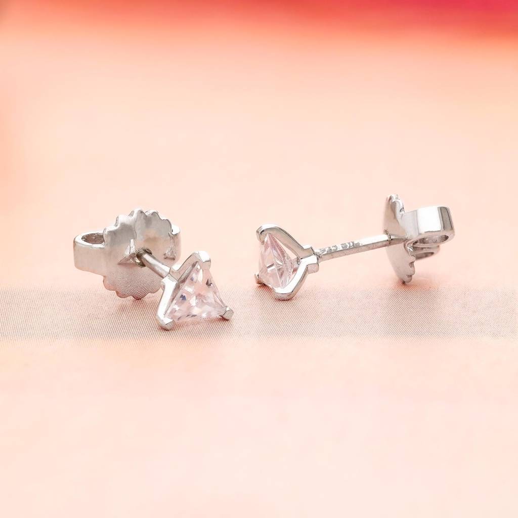 925 Silver Trillion Cut Cz Stud Earrings Â Minimalist Bridesmaid Jewelry : SE_000591